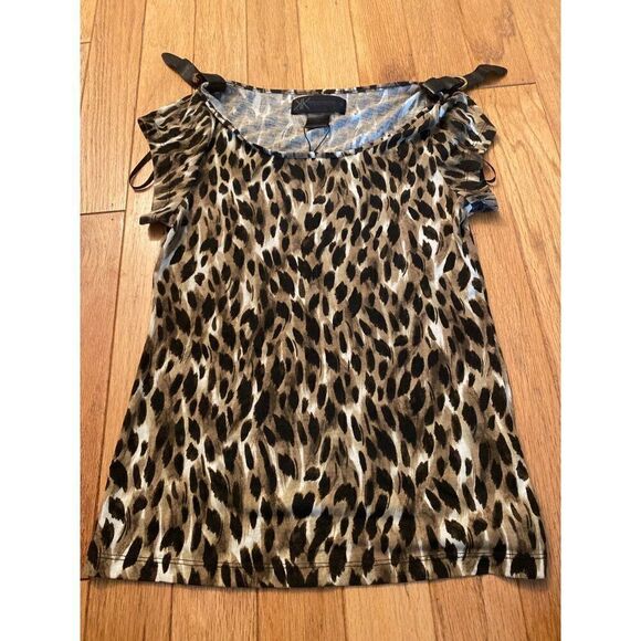 NWOT Kardashian Kollection, women's animal print short sleeve blouse small - Picture 1 of 5